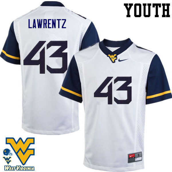 Youth #43 Tyler Lawrentz West Virginia Mountaineers College Football Jerseys-White - Click Image to Close
